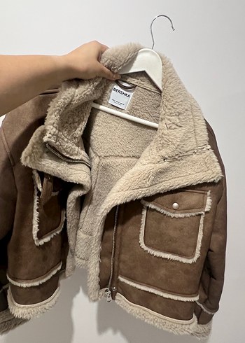 Bershka Kahverengi Kürklü Süet Kadın Ceket