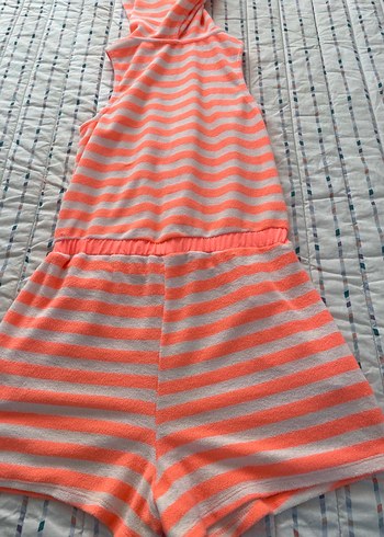 Pembe Çizgili Örme Kadın Tulum - Görsel 8