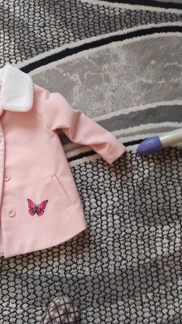 Düğmeli Pembe Nakışlı Kız Çocuk Kaban - Görsel 4