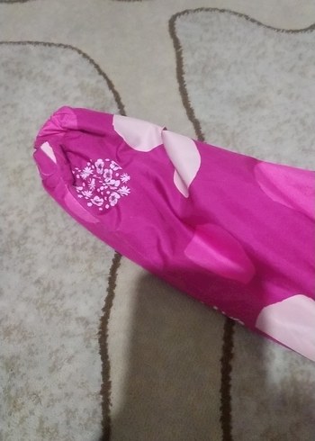 Pembe Kapüşonlu Kız Çocuk Renkli Baskılı Mont - Görsel 2