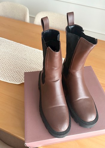 Kahverengi Deri Platform Kadın Bot - Görsel 3