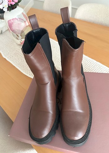 Kahverengi Deri Platform Kadın Bot - Görsel 4