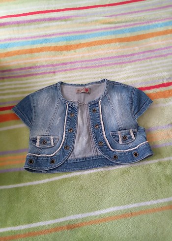 Düğmeli Kısa Kollu Denim Bolero
