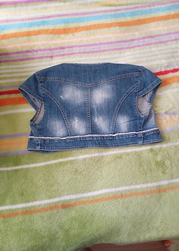 Düğmeli Kısa Kollu Denim Bolero - Görsel 3