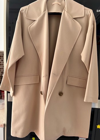 Diğer Bej Oversize Kruvaze Kaban
