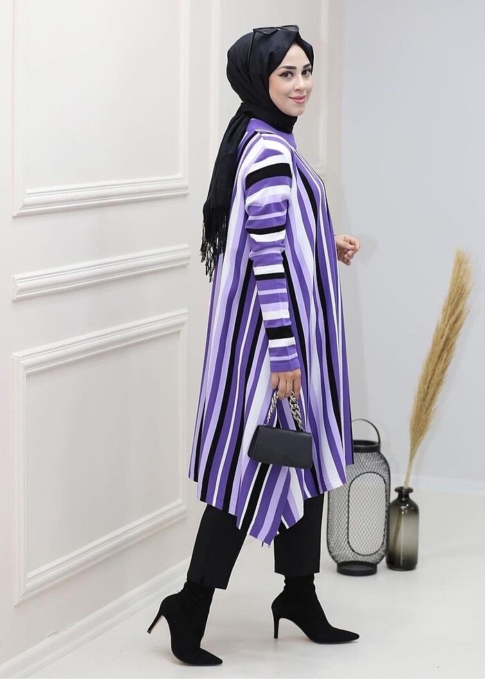 Çizgili uzun triko tunik - Görsel 3