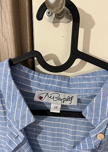 Mavi Ekoseli Uzun Keten Elbise - Görsel 3