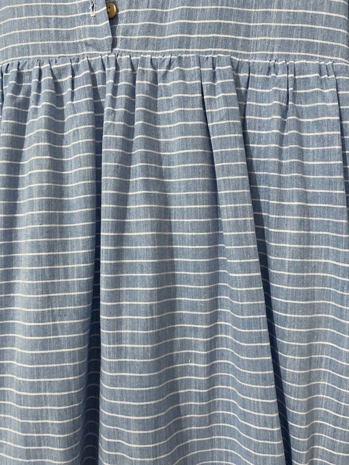 Mavi Ekoseli Uzun Keten Elbise - Görsel 2