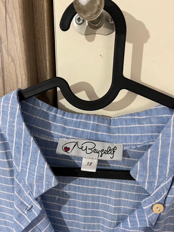 Mavi Ekoseli Uzun Keten Elbise - Görsel 3