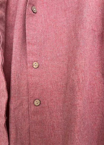 Düğmeli, Uzun Kollu Pembe Keten Kadın Gömlek - Görsel 2