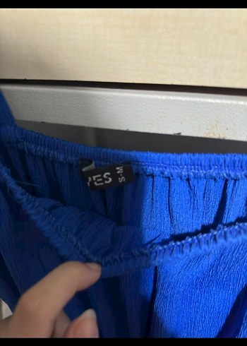 Zara Mavi Mini Piliseli Straplez Elbise