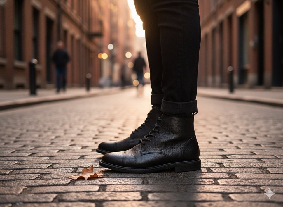 Siyah Deri Bağcıklı Erkek Bot - Görsel 2