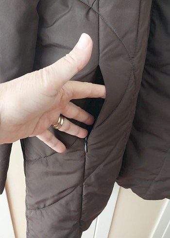 Kadın kahverengi Kapitone Fermuarlı Mont - Görsel 2