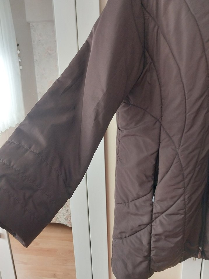 Kadın kahverengi Kapitone Fermuarlı Mont - Görsel 3