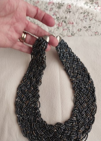Uzun Siyah Boncuklu Bohem Kolye - Görsel 2
