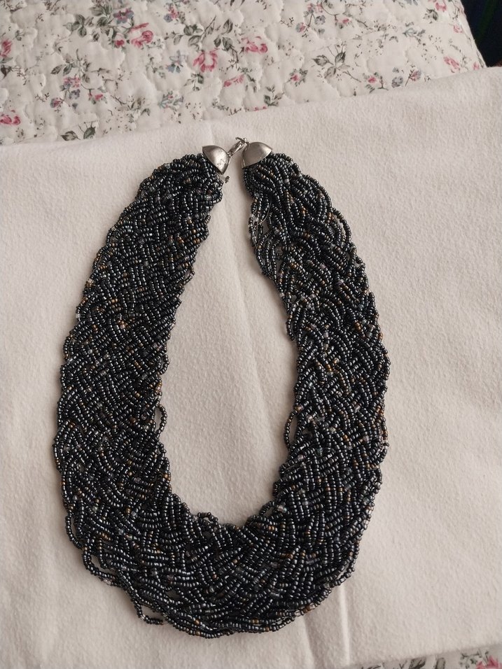 Uzun Siyah Boncuklu Bohem Kolye - Görsel 3