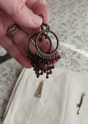 Bohem Tarz Kahverengi Boncuklu Küpe Seti - Görsel 3