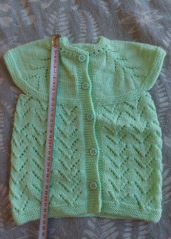 Kız Çocuk Bohem Örgü Yeşil Düğmeli Yelek - Görsel 2
