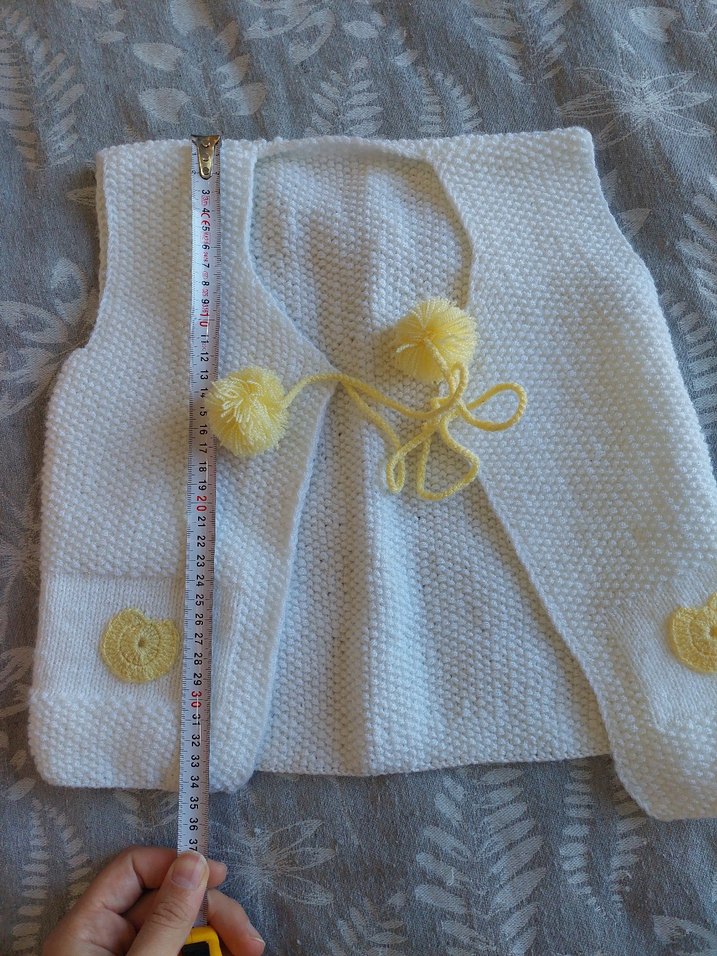 Beyaz Nakışlı Bohem Örgü Kız Yeleği - Görsel 2