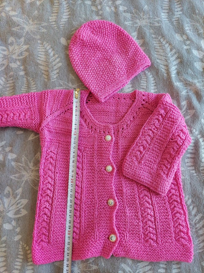 Kız Çocuk Pembe Örgü Hırka ve Şapka Takımı - Görsel 2