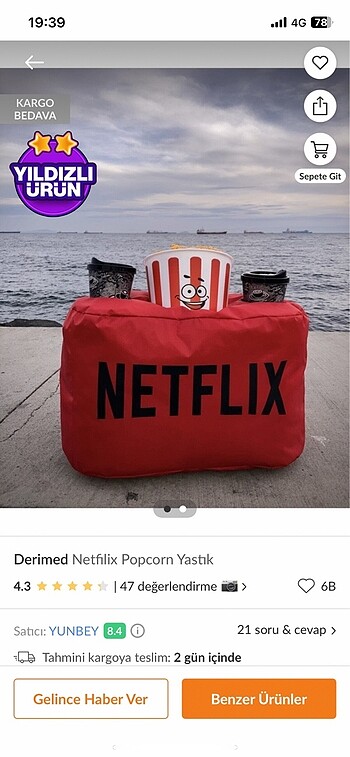 Netflix tv-cinema-popcorn yastığı