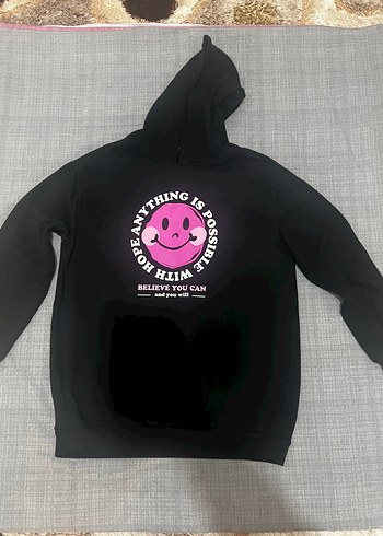 Siyah Kapüşonlu Baskılı Sweatshirt - Görsel 2