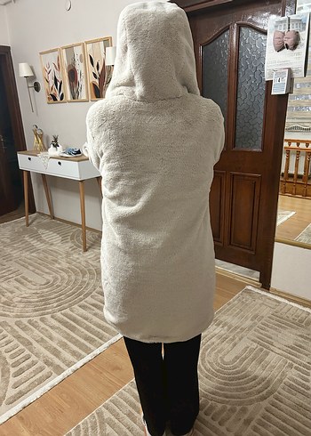 Gri Kapüşonlu Kadın Polar Kaban - Görsel 2