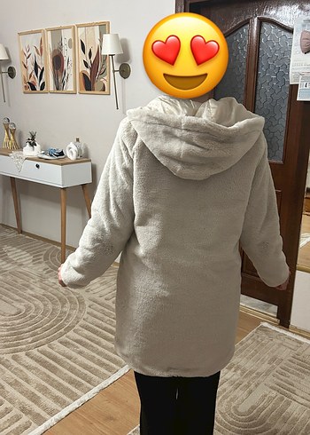 Gri Kapüşonlu Kadın Polar Kaban - Görsel 3