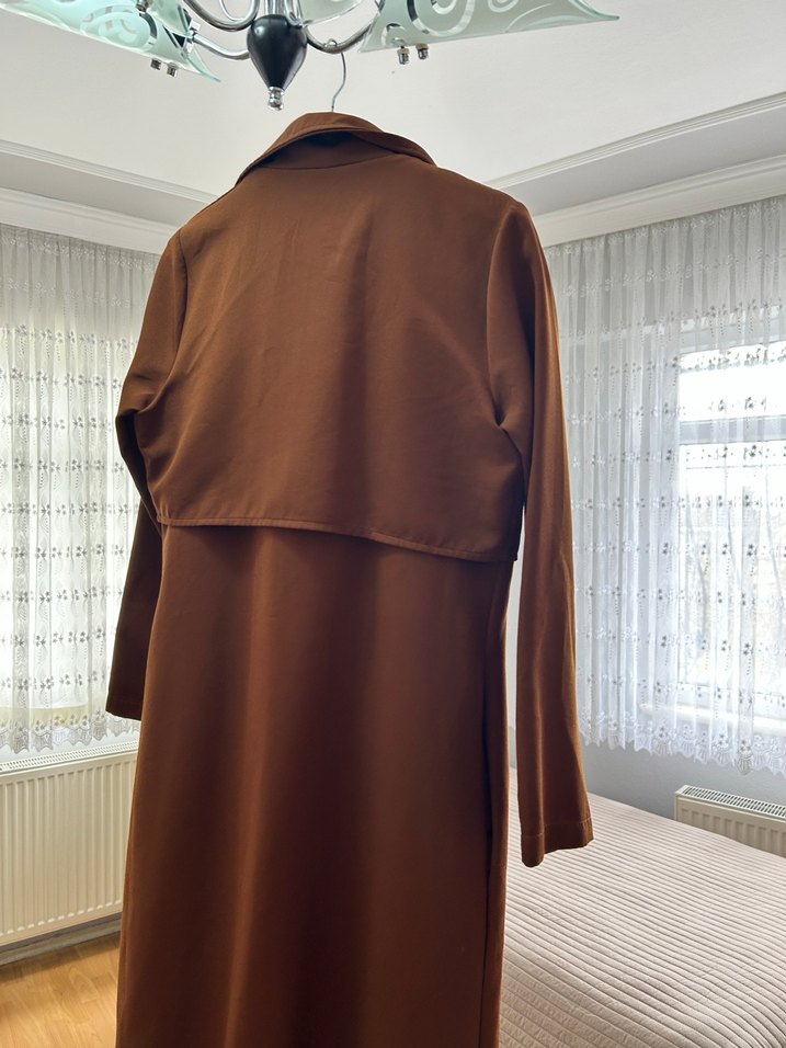 Kadın Kahverengi Süet Uzun Trençkot - Görsel 4