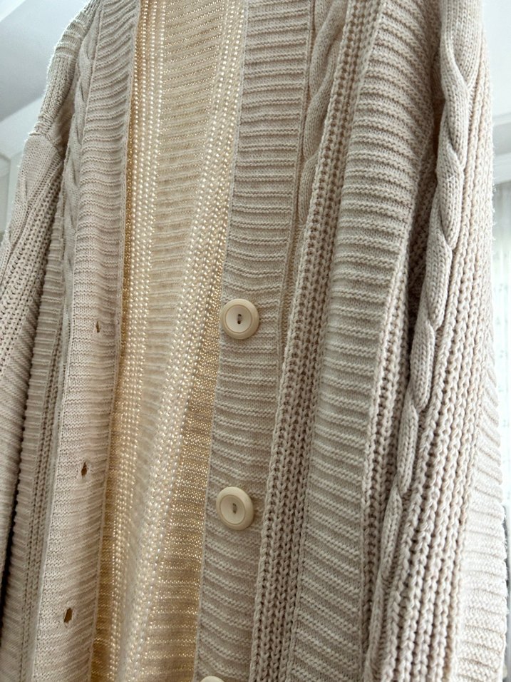 Bej Uzun Örgü Kadın Hırka - Görsel 3