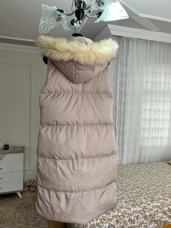 Suni Kürklü Uzun Bej Kadın Yelek - Görsel 2