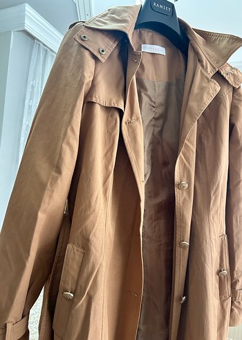 Bej Uzun Keten Kadın Trençkot - Görsel 3