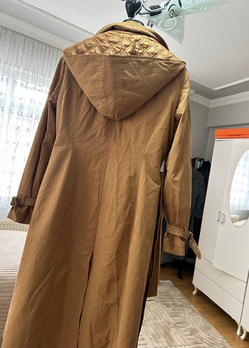 Bej Uzun Keten Kadın Trençkot - Görsel 4