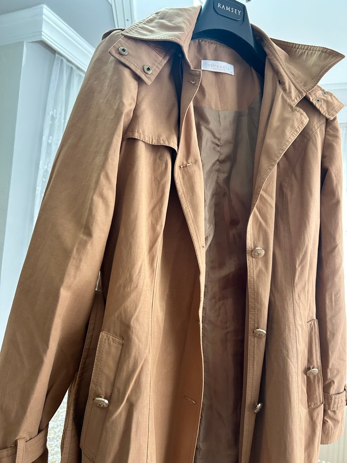 Bej Uzun Keten Kadın Trençkot - Görsel 3