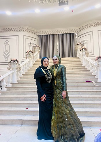 Uzun Kol, Yüksek Yakalı haki Bohem Kadın Elbise - Görsel 4