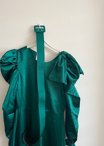 Uzun Yeşil Drapeli Kadın Elbise - Görsel 2