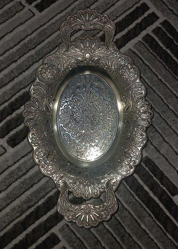 American Vintage Desenli gümüş Renkli Parlak Tepsi