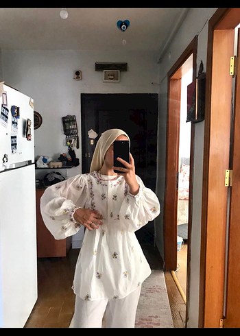 Zara Nakışlı Beyaz Uzun Kollu Bohem Tunik