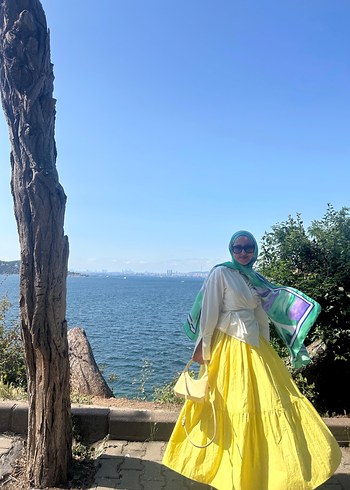 Koton Sarı Bağlama Desenli Uzun Salaş Etek
