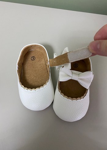 21 Beden beyaz Renk Kız Bebek Beyaz Fiyonklu İlk Adım Ayakkabısı