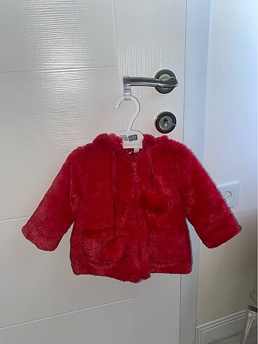 Zara Kırmızı kız bebek kapüşonlu kürk