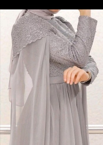 toz pembe Drapeli Uzun Abiye Elbise - Görsel 4