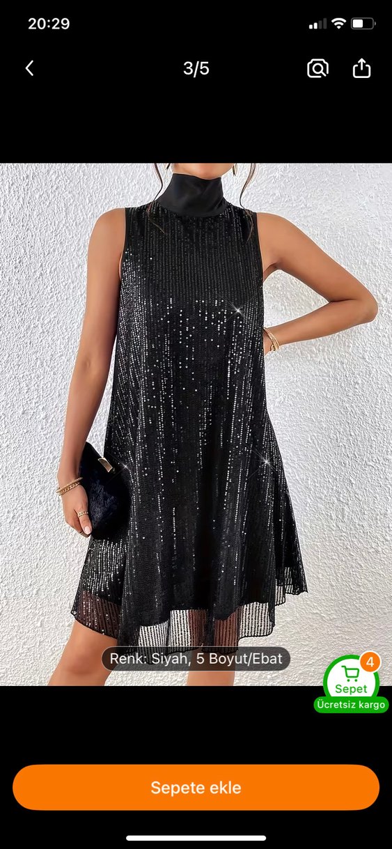 Siyah Payetli Mini Gece Elbisesi - Görsel 4