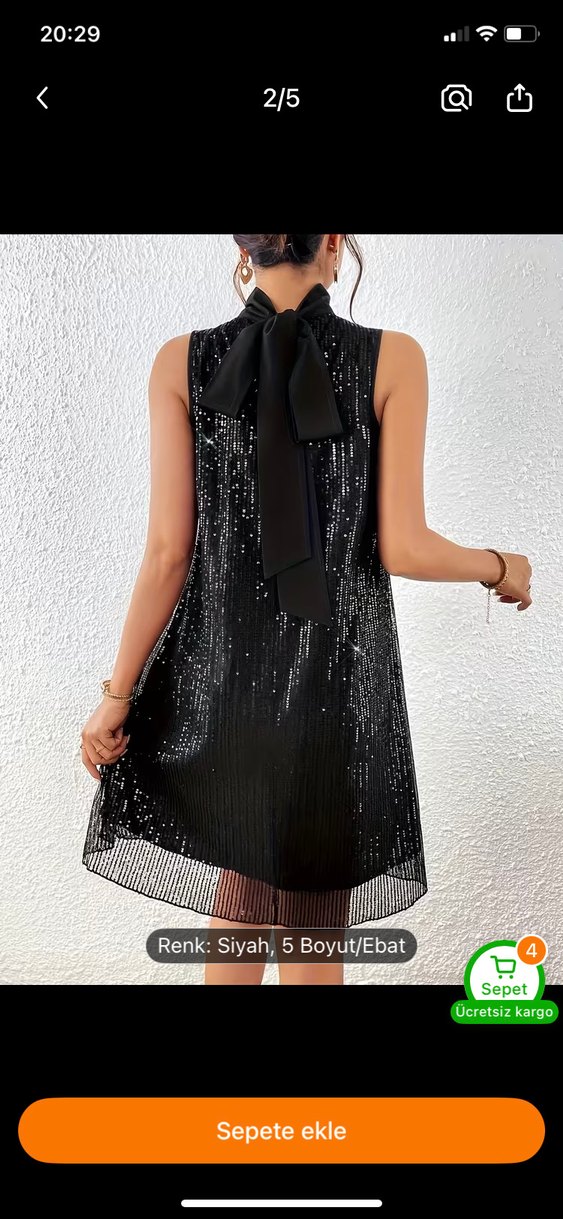 Siyah Payetli Mini Gece Elbisesi - Görsel 5