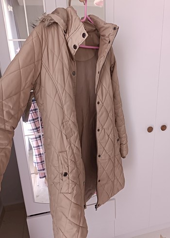 Düğmeli Bej Midi Kadın Mont - Görsel 2