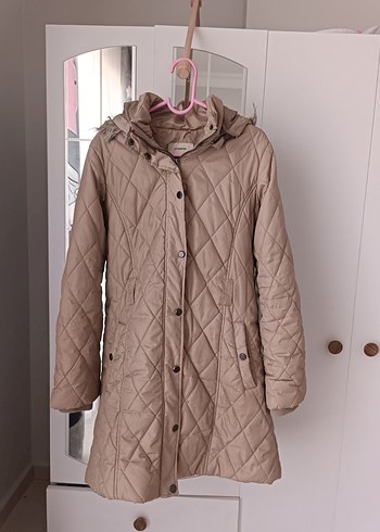 Düğmeli Bej Midi Kadın Mont - Görsel 3