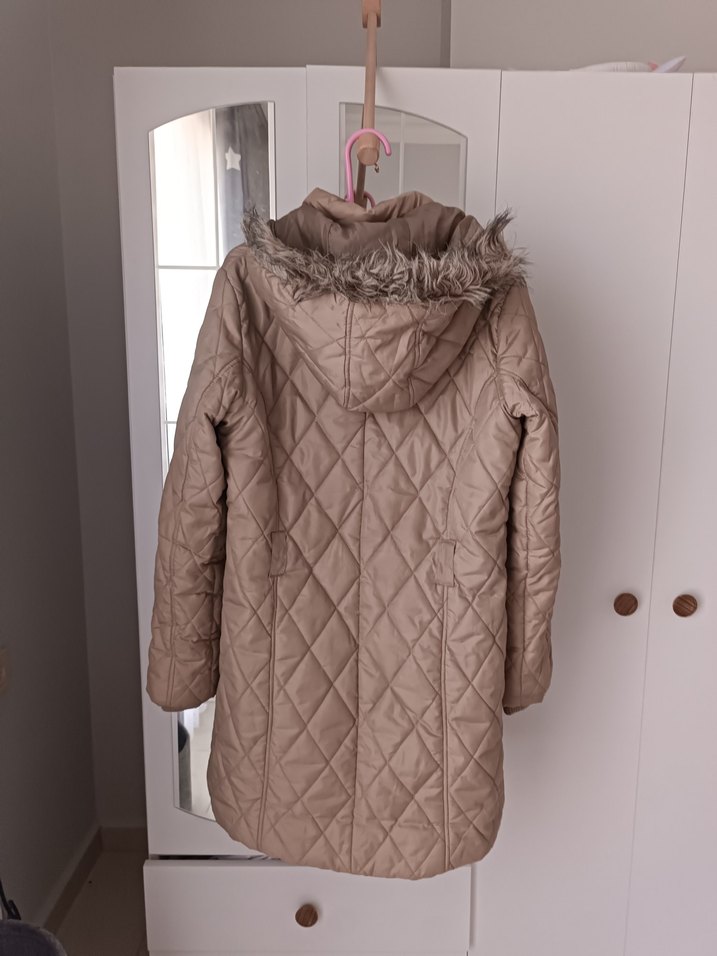 Düğmeli Bej Midi Kadın Mont - Görsel 4