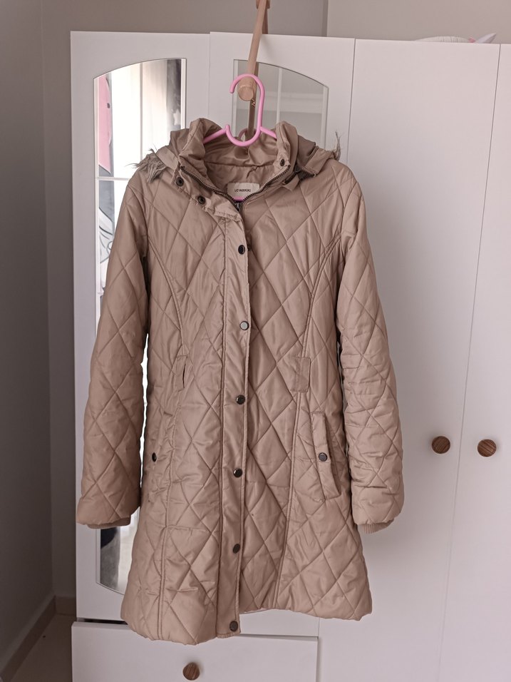 Düğmeli Bej Midi Kadın Mont - Görsel 3