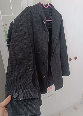 Düğmeli Koyu Gri Erkek Kaban - Görsel 2