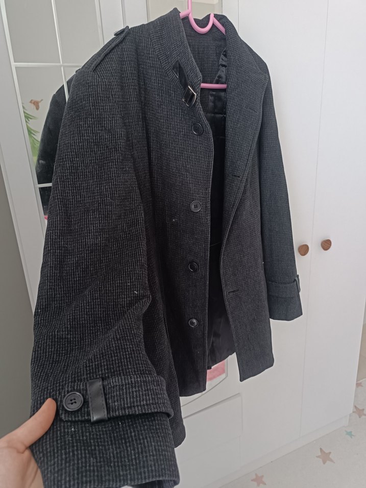 Düğmeli Koyu Gri Erkek Kaban - Görsel 2